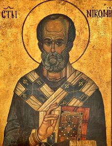 Der Heilige Nikolaus, frühmittelalterliche (russische?) Ikone mit Goldgrund