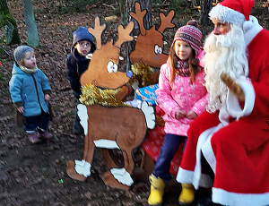 Picknicksplatz des Weihnachtsmanns mit Teetasse und Goldenem Buch